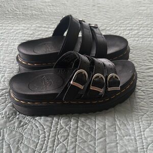 Dr. Martens Black Platform Sandals with Silver Buckles